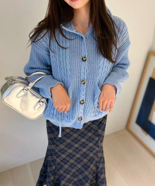 mebole(メボレ)の「Cozy Hood Cardigan(カーディガン/ボレロ・レディース・グレー/ブルー/ブラウン・FREE)」の12枚目の写真