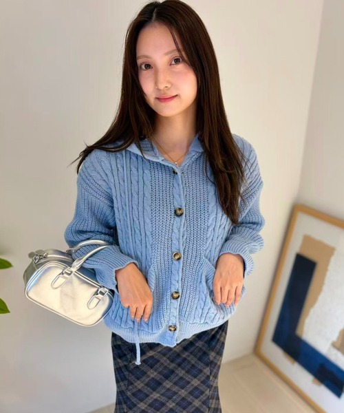 mebole(メボレ)の「Cozy Hood Cardigan(カーディガン/ボレロ・レディース・グレー/ブルー/ブラウン・FREE)」の8枚目の写真