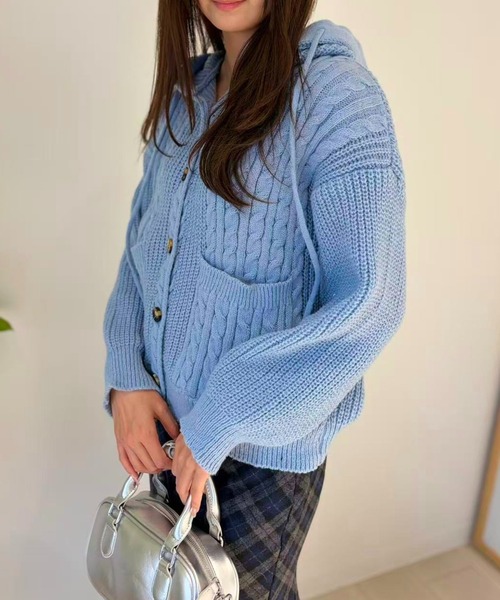 mebole(メボレ)の「Cozy Hood Cardigan(カーディガン/ボレロ・レディース・グレー/ブルー/ブラウン・FREE)」の13枚目の写真