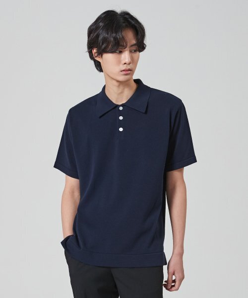 BLOND9(ブロンドナイン)の「1/2 SUMMER COLLAR KNIT_NAVY(ポロシャツ・メンズ・ネイビー・LARGE/MEDIUM/SMALL/X-LARGE)」の1枚目の写真