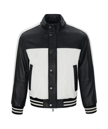 GARMENT WASHED NAPPA LEATHER RACER JACKET (BLACK&CREAM / LAMBSKIN)