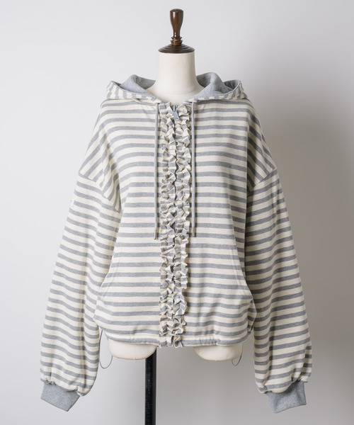 GIUNON（ジウノン）の「reversible drawstring zip hoodie / リバーシブルドロストジップフーディー（パーカー・レディース・グレー/ネイビー・FREE）」の3枚目の写真