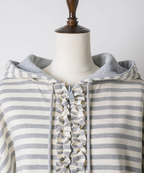 GIUNON（ジウノン）の「reversible drawstring zip hoodie / リバーシブルドロストジップフーディー（パーカー・レディース・グレー/ネイビー・FREE）」の7枚目の写真