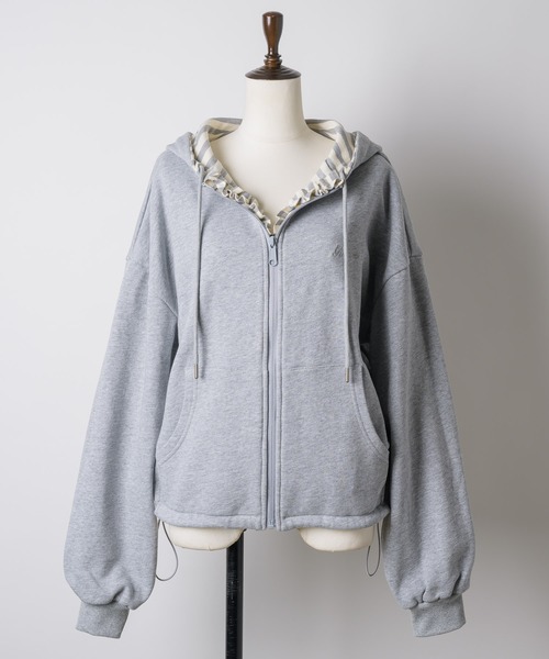 GIUNON（ジウノン）の「reversible drawstring zip hoodie / リバーシブルドロストジップフーディー（パーカー・レディース・グレー/ネイビー・FREE）」の17枚目の写真