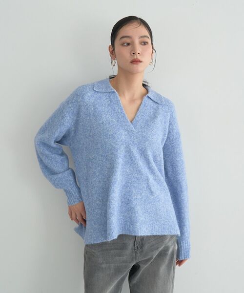 YECCA VECCA（イェッカヴェッカ）の「襟付きVネックニット（ニット/セーター・レディース・チャコールグレー/ブルー/ベージュ・FREE）」の22枚目の写真