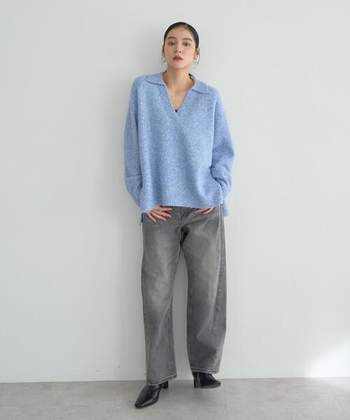 YECCA VECCA（イェッカヴェッカ）の「襟付きVネックニット（ニット/セーター・レディース・チャコールグレー/ブルー/ベージュ・FREE）」の19枚目の写真