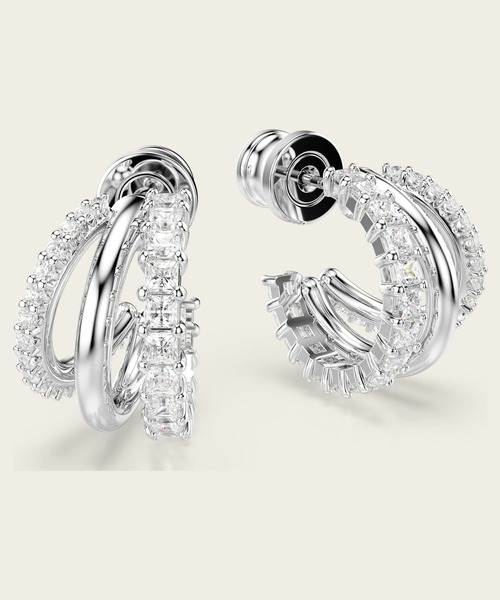SWAROVSKI（スワロフスキー）の「【公式】【スワロフスキー】Hyperbola フープピアス, ラウンドカット, ミニ, ホワイト, ロジウム・プレーティング（ピアス（両耳用）・レディース・ホワイト・ONE SIZE）」の4枚目の写真