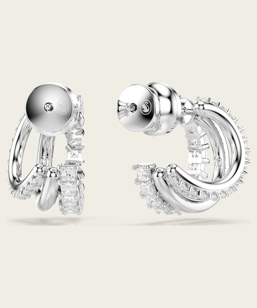 SWAROVSKI（スワロフスキー）の「【公式】【スワロフスキー】Hyperbola フープピアス, ラウンドカット, ミニ, ホワイト, ロジウム・プレーティング（ピアス（両耳用）・レディース・ホワイト・ONE SIZE）」の5枚目の写真