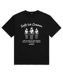 WISSY（ウィッシー）の「アイスクリームロゴ 半袖Tシャツ (WS014) ブラック（Tシャツ/カットソー）」