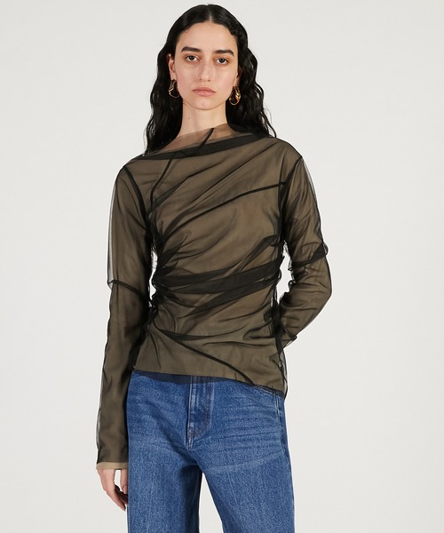 PRANK PROJECT(プランクプロジェクト)の「チュールレイヤードドレープトップ / Tulle Layered Drape Top(その他トップス・レディース・ブラック/カーキ・FREE)」の7枚目の写真
