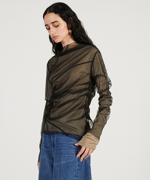 PRANK PROJECT(プランクプロジェクト)の「チュールレイヤードドレープトップ / Tulle Layered Drape Top(その他トップス・レディース・ブラック/カーキ・FREE)」の8枚目の写真