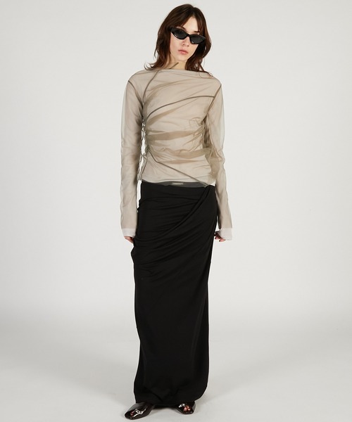 PRANK PROJECT(プランクプロジェクト)の「チュールレイヤードドレープトップ / Tulle Layered Drape Top(その他トップス・レディース・ブラック/カーキ・FREE)」の4枚目の写真