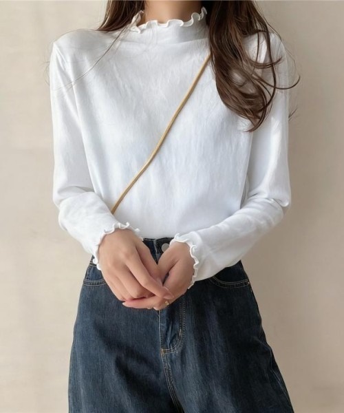 AMELY(エミリー)の「ハイネック長袖カットソー(Tシャツ/カットソー・レディース・ブラック/ホワイト/ブラウン・フリー)」の2枚目の写真