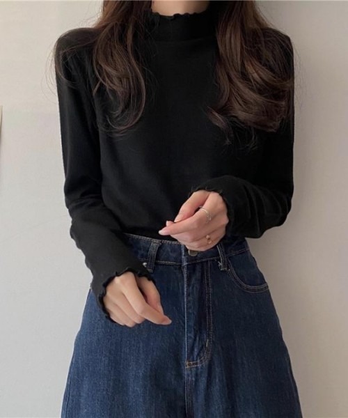 AMELY(エミリー)の「ハイネック長袖カットソー(Tシャツ/カットソー・レディース・ブラック/ホワイト/ブラウン・フリー)」の5枚目の写真