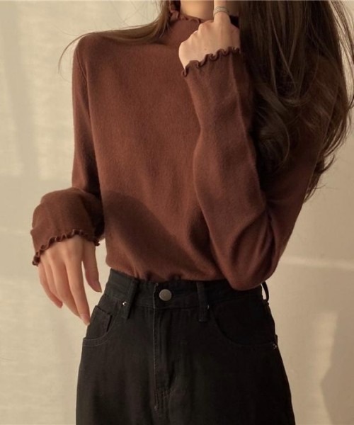 AMELY(エミリー)の「ハイネック長袖カットソー(Tシャツ/カットソー・レディース・ブラック/ホワイト/ブラウン・フリー)」の6枚目の写真