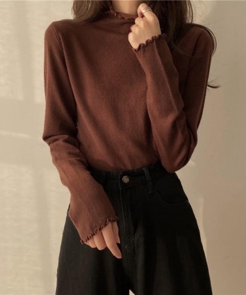 AMELY(エミリー)の「ハイネック長袖カットソー(Tシャツ/カットソー・レディース・ブラック/ホワイト/ブラウン・フリー)」の7枚目の写真
