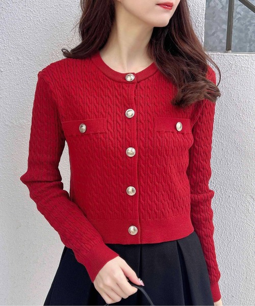 INGNI(イング)の「【WEB限定】金ボタンケーブルニットカーディガン(カーディガン/ボレロ・レディース・ブラック/グレー/オフホワイト/レッド・M)」の12枚目の写真