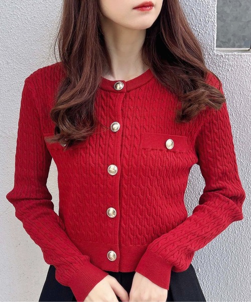 INGNI(イング)の「【WEB限定】金ボタンケーブルニットカーディガン(カーディガン/ボレロ・レディース・ブラック/グレー/オフホワイト/レッド・M)」の13枚目の写真