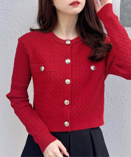 INGNI(イング)の「【WEB限定】金ボタンケーブルニットカーディガン(カーディガン/ボレロ・レディース・ブラック/グレー/オフホワイト/レッド・M)」の14枚目の写真