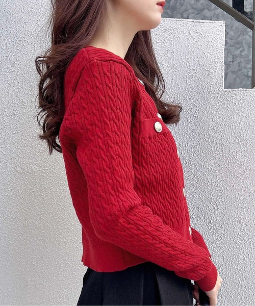 INGNI(イング)の「【WEB限定】金ボタンケーブルニットカーディガン(カーディガン/ボレロ・レディース・ブラック/グレー/オフホワイト/レッド・M)」の15枚目の写真