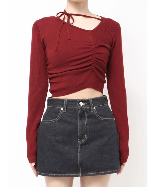 EMODA（エモダ）の「CHOKER GATHER LONG SLEEVE KNIT（ニット/セーター・レディース・グレー/ホワイト/レッド・FREE）」の3枚目の写真