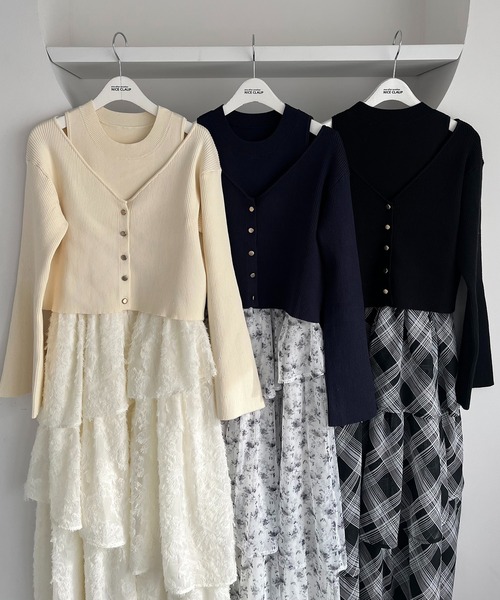 セール】ショートカーディガン＋ティアードドッキングロングワンピース