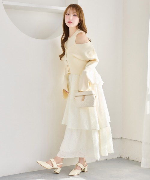 セール】ショートカーディガン＋ティアードドッキングロングワンピース