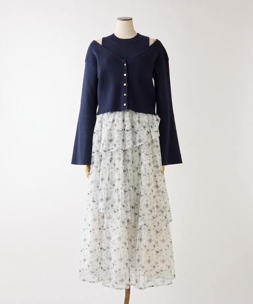 セール】ショートカーディガン＋ティアードドッキングロングワンピース