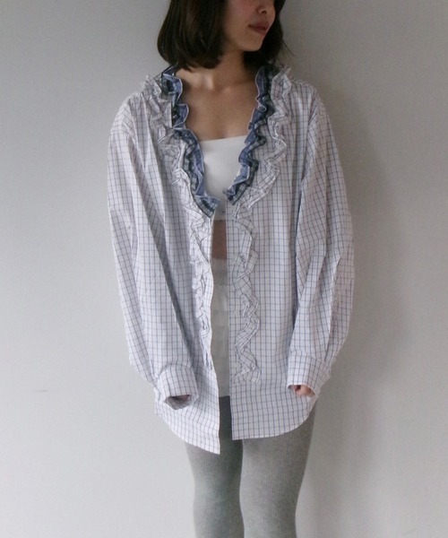 SANSeLF（サンセルフ）の「【SANSeLF】フロントボタンフリルチェックブラウス saw25a072（シャツ/ブラウス・レディース・ホワイト・FREE）」の7枚目の写真