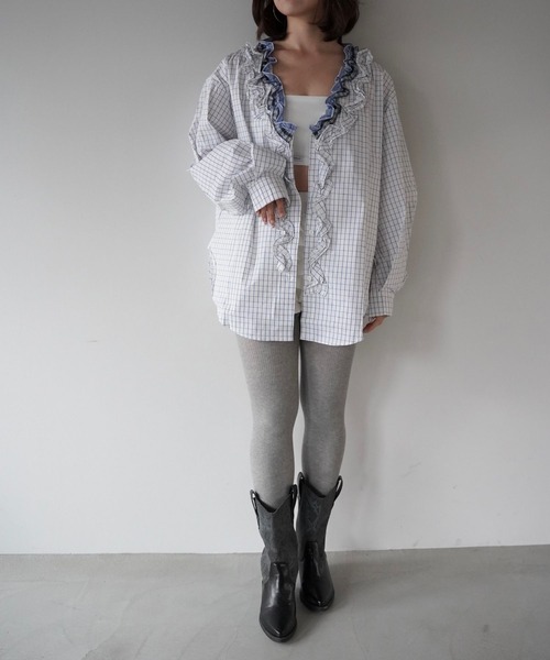 SANSeLF（サンセルフ）の「【SANSeLF】フロントボタンフリルチェックブラウス saw25a072（シャツ/ブラウス・レディース・ホワイト・FREE）」の10枚目の写真