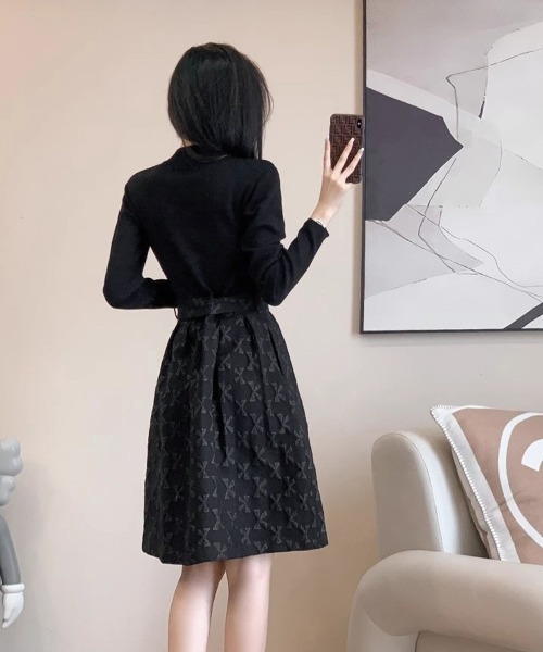 Miniministore(ミニミニストア)の「リボン柄フレアワンピース ウエストマーク(ワンピース・レディース・ブラック・L/M)」の6枚目の写真