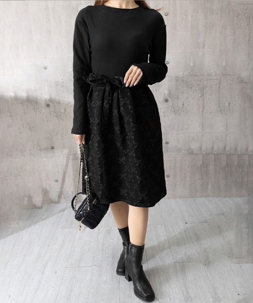 Miniministore(ミニミニストア)の「リボン柄フレアワンピース ウエストマーク(ワンピース・レディース・ブラック・L/M)」の10枚目の写真