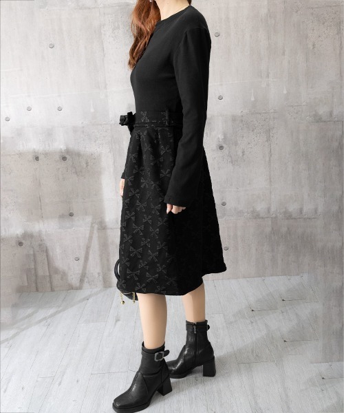 Miniministore(ミニミニストア)の「リボン柄フレアワンピース ウエストマーク(ワンピース・レディース・ブラック・L/M)」の11枚目の写真