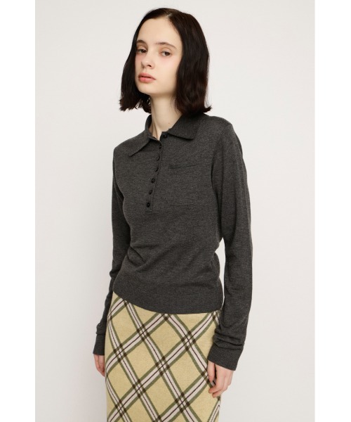 SLY（スライ）の「HG KNIT POLO TOPS ハイゲージ ニットポロ トップス 春服（ニット/セーター・レディース・杢グレー/ブルー系その他・FREE）」の3枚目の写真
