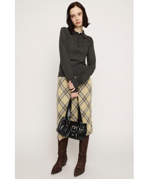 SLY（スライ）の「HG KNIT POLO TOPS ハイゲージ ニットポロ トップス 春服（ニット/セーター・レディース・杢グレー/ブルー系その他・FREE）」の4枚目の写真