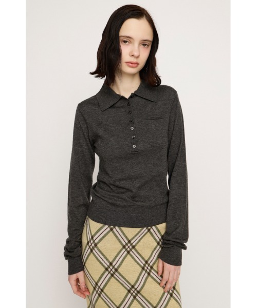 SLY（スライ）の「HG KNIT POLO TOPS ハイゲージ ニットポロ トップス 春服（ニット/セーター・レディース・杢グレー/ブルー系その他・FREE）」の5枚目の写真