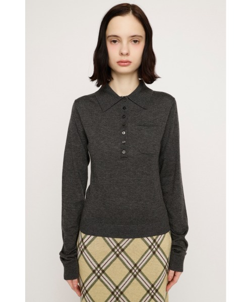 SLY（スライ）の「HG KNIT POLO TOPS ハイゲージ ニットポロ トップス 春服（ニット/セーター・レディース・杢グレー/ブルー系その他・FREE）」の6枚目の写真