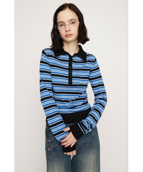 SLY（スライ）の「HG KNIT POLO TOPS ハイゲージ ニットポロ トップス 春服（ニット/セーター・レディース・杢グレー/ブルー系その他・FREE）」の10枚目の写真