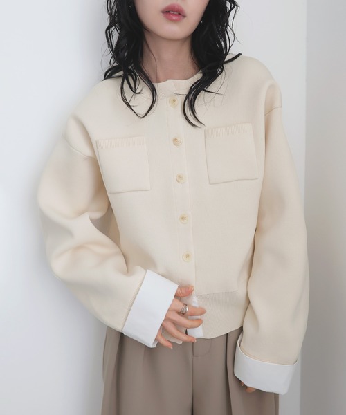 LIAN（リアン）の「シャツドッキングニットカーデ（カーディガン/ボレロ・レディース・ピンク/アイボリー/グレー/チャコールグレー・FREE）」の7枚目の写真