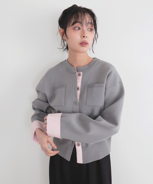 LIAN（リアン）の「シャツドッキングニットカーデ（カーディガン/ボレロ・レディース・ピンク/アイボリー/グレー/チャコールグレー・FREE）」の10枚目の写真