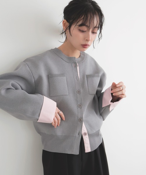 LIAN（リアン）の「シャツドッキングニットカーデ（カーディガン/ボレロ・レディース・ピンク/アイボリー/グレー/チャコールグレー・FREE）」の12枚目の写真