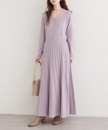 スカラッププリーツニットワンピース