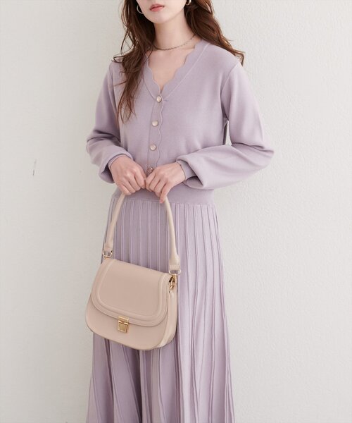 natural couture（ナチュラルクチュール）の「スカラッププリーツニットワンピース（ワンピース・レディース・ラベンダー/ミント/ネイビー/アイボリー・FREE）」の19枚目の写真