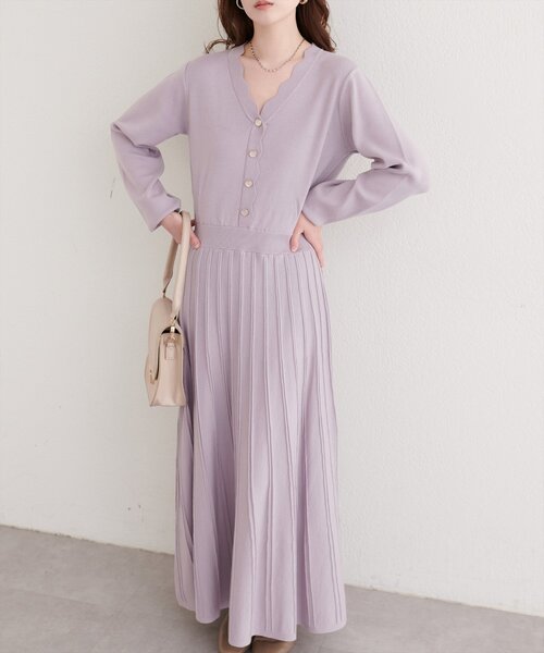 natural couture（ナチュラルクチュール）の「スカラッププリーツニットワンピース（ワンピース・レディース・ラベンダー/ミント/ネイビー/アイボリー・FREE）」の20枚目の写真