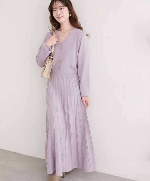 natural couture（ナチュラルクチュール）の「スカラッププリーツニットワンピース（ワンピース・レディース・ラベンダー/ミント/ネイビー/アイボリー・FREE）」の21枚目の写真