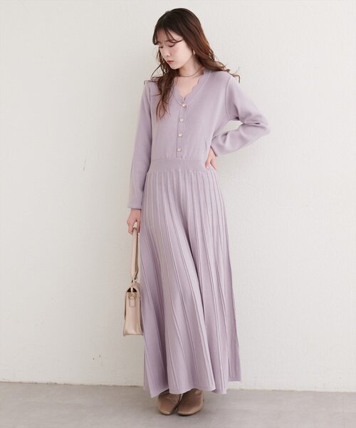 natural couture（ナチュラルクチュール）の「スカラッププリーツニットワンピース（ワンピース・レディース・ラベンダー/ミント/ネイビー/アイボリー・FREE）」の22枚目の写真