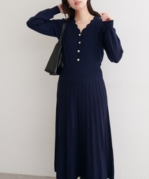 natural couture | スカラッププリーツニットワンピース(ワンピース)