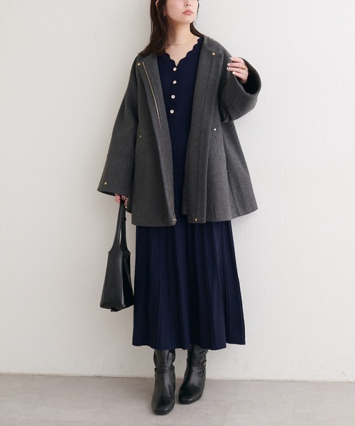 natural couture（ナチュラルクチュール）の「スカラッププリーツニットワンピース（ワンピース・レディース・ラベンダー/ミント/ネイビー/アイボリー・FREE）」の14枚目の写真