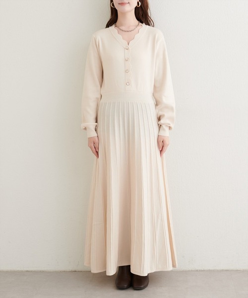 natural couture（ナチュラルクチュール）の「スカラッププリーツニットワンピース（ワンピース・レディース・ラベンダー/ミント/ネイビー/アイボリー・FREE）」の16枚目の写真