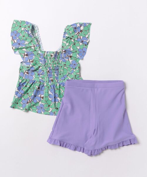 Ocean&Ground(オーシャン&グラウンド)の「【Ocean&Ground】フリルショルダーセットアップ水着/UVカット(水着・キッズ・マルチ/エメラルド/パープル・120/110/100/90/140/130)」の2枚目の写真